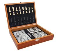 Board Games Foldable Wooden Chess Set 3 in 1 for Travel Board Games Set for Kids and Adults Chess Dominoes Cards Set(Color1)
