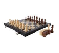 Board Games Magnetic Wooden Chess and Checkers Game Set 2 in 1 Chess Board Games Gift Package Game Pieces Storage Slots Chess Sets