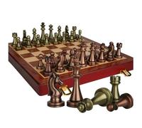 board games Retro Metal Chess Set with Folding Wood Chess Board and Classic Handmade Standard Pieces for Kids Adult magnetic
