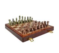board games Retro Metal Chess Set with Folding Wood Chess Board and Classic Handmade Standard Pieces for Kids Adult magnetic