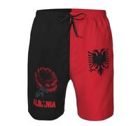 Board Shorts Vintage Albania Albanian Flag Flower Surfing Boardshorts Stretchy Swim Trunk Breathable Beach Shorts for Beach Holiday Running L