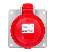 Legrand, CEE 16A Mounted Socket, Red, 5-Pin (3P + N + PE), 6h (400 V / 16 A), Protection Class IP44, IK09 and Tilt Angle of 15 Degrees, 090164