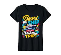 Board The Ship Its A Birthday Trip Value Graphic T-Shirt, Women, Black, L
