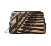 Board Walk Stair Leather Makeup Bag, Large-Capacity Travel Storage Bag, Dual-Purpose Toiletries and Makeup Bag