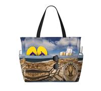 Board Walk Stair Print Large Waterproof Beach Tote Bag for Women with Zip and Pockets Foldable Handbag for Travel Pool Shopping Holiday Gym