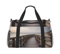 Board Walk Stair Print Travel Duffel Bag for Men & Women, Foldable Travel Bags and Spacious Weekender Tote Bag for Storage Toiletry Luggage Personal Item, Black, L