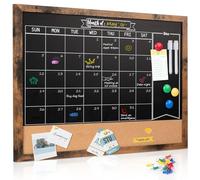 Board2by Monthly Chalkboard Calendar & Cork Board for Wall, 18" x 24" Magnetic Chalk Calendar Board Combo Board, Wall Mounted Combination Board Blackboard with Pens for Office, Kitchen, School, Home