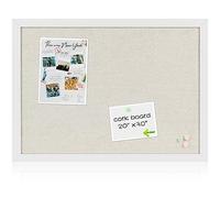 Board2by White Cork Board Bulletin Board with Linen, Wood Framed 30" x 20" Corkboard, Office Board for Wall Decor, Wall Mounted Pin Board Picture Board with 20 Pushpins for School, Home & Office