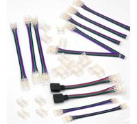 Boarda 4P RGB COB LED Connectors,25Pcs 4-Pin 10mm Width Connector Cable Kit,8Pcs Gapless Connectors,10Pcs Connector+Cable,5Pcs L-Shape,2Pcs Female Plug for RGB COB LED Strip(4P-10mm-RGB)