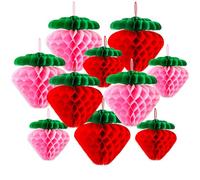 BOARDFEB 12 Pcs Paper Strawberry Honeycomb Ball, Shortcake Birthday Decorations for Fruit Theme Birthday Party Baby Shower Wedding Garden Supplies Red Pink