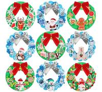 BOARDFEB 12 Sets Christmas Wreath Crafts DIY Kits Snowman Santa Penguin Snowflake Foam Stickers for Kids Xmas Holiday Home Classroom Activities Ornaments Decorations