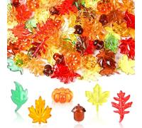 BOARDFEB 120Pcs Acrylic Leaves Mini Pumpkin Maple Leaves Acorns, Fall Vase Filler Thanksgiving Sensory Bin Filler Acrylic Crystals Gems for Autumn Thanksgiving Home Table Scatters Decoration