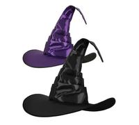 BOARDFEB 2 Pcs Halloween Witch Hat Costume, Black Purple Witch Headband Pointed Cap Crooked Ruched Wizard Hats Costume Accessories for Women Men Halloween Party