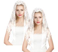 BOARDFEB 2 Pcs Mass Veil Triangle Mantilla Cathedral Head Covering Chapel Veil Lace Shawl Latin Scarf Latin Mass Head Covering Veils for Bridal Women, White, One Size