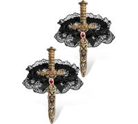 BOARDFEB 2 Sets Pirate Leg Garter with Dagger Costume Accessories Thigh Pirate Sword Garter with Lace Bow Medieval Renaissance Dagger Holster for Women Cosplay Halloween Outfit Black
