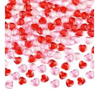 BOARDFEB 240 Pcs Valentine's Day Red and Pink Acrylic Heart Translucent Crystals Gems Valentines Day 3D Heart Shaped Rhinestones Gems for Vase Filler Ice Rocks,Table Scatter, Party Wedding Arts Crafts
