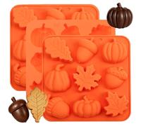 BOARDFEB 3 Pcs Fall Silicone Molds for Chocolate Candy 9-Cavity Thanksgiving Silicone Molds featuring Pumpkin Maple Leaf and Acorn Orange Mini Fall Molds for Baking Soap Jello Ice Cube
