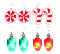 BOARDFEB 4 Pairs Christmas Earrings,Cute Christmas Dangling Hook Earrings Glow in The Dark Huggie Hook Hoop Earring Color Bulbs Dangling for Girl Women Christmas Gifts