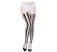 BOARDFEB Clown Tights Halloween Black and White Striped Pantyhose for Women | Halloween Party Cosplay Outfit Accessories, Asymmetric Pattern Tights, Circus Clown Costume, Stretchy and Breathable Fabric