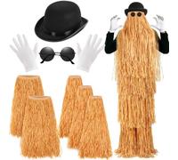 BOARDFEB Halloween Cousin Costume Set Cosplay Dress Up Funny Grass Skirt | Cosplay Set Soft Shaggy Grass Skirts with Outfit Hat Sunglasses Gloves for Adults Halloween Luau Party Dress Up
