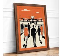 Boarding for Departure Retro Framed Wall Art Print A1 (84.1×59.4cm) Walnut, Wall Decor for Living Room, Bedroom, Office & Home, Ready to Hang, Art Gift