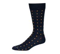 BoardroomSocks Merino Wool Mid-Calf Patterned Socks, Dress Socks for Men, Navy With Orange Squares, 8-12