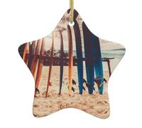 Boards On The Beach Double-Sided Printed Ceramic Star Christmas Ornament With Gold Hanging Cord-Festive Holiday Decoration For Home,Store, Christmas Tree
