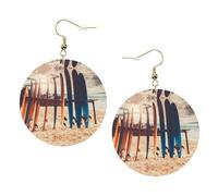 Boards On The Beach Printed Leather Earring Set For Women, 1 Pair Lightweight Bohemian Pierced Earrings Jewelry Gift For Women Girls