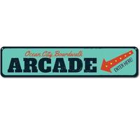 Boardwalk Arcade Sign, Personalized Enter Here Arrow Sign, Beach Metal Signs 40x10 cm