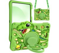 Boaretiu for Galaxy Tab A9 Plus 11 Inch 2023 Case - Cute Cartoon with Shoulder Strap & Rotating Stand for Boys Girls Teens Soft Silicone for Samsung A9+ Tablet Case, Green Dinosaur