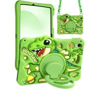 Boaretiu for Galaxy Tab S10 FE/ S9 FE Case - Green Dinosaur Cool for Boys Girls Kids Soft Silicone Cute Cartoon with Shoulder Strap & Rotating Stand Protection for Samsung S10 FE/ S9 FE Case