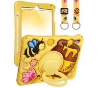 Boaretiu for iPad 6th/5th Generation Case 2018/2017 - Cute Cartoon with Shoulder Strap & Rotating Stand & Pencil Holder for Girls Boys Teens Silicone Yellow for iPad 9.7 Inch for Air1 Air2