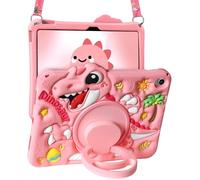Boaretiu for iPad A16 Case/10th Generation Case - Pink Dinosaur Cool for Girls Teens Soft Silicone Cute with Shoulder Strap & Rotating Stand Case for iPad A16 11th Generation 11 Inch 2025