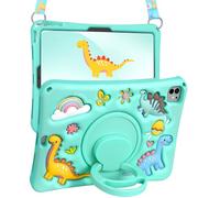Boaretiu for iPad Air 11 Inch Case M3 2025&M2 2024 / for iPad Air 5th/4th 2022 2020 / Air 6/Pro 11 - Soft Silicone Cute Cartoon with Strap & Rotating Stand for Women Girls Girly Boys Teens, Dinosaur
