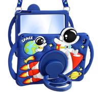 Boaretiu Kids Case for iPad mini 4/mini 5 Generation 7.9 Inch - Cute Cartoon Astronaut Spaceship Silicone Case with Strap & Rotating Stand Soft 3D Tablet Cover for Boys Teens