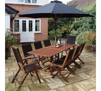 boarhunt wooden garden extending dining set with parasol in brown