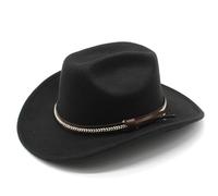 Boarle Wide Brim Felt Cowboy Hat for Men and Women,Roll Brim Jazz Hat with Strap Premium Quality Cowboy Hats for Men Cowboy Hats (Black)