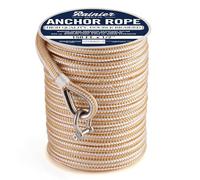 Boat Anchor Rope - 150 ft x 1/2 inch - Double Braided Nylon Anchor Line/Boat Rope with 316SS Thimble and Heavy Duty Marine Grade Snap Hook - White/Gold - Rainier Supply Co