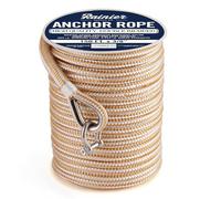 Boat Anchor Rope - 150 ft x 3/8 inch - Double Braided Nylon Anchor Line/Boat Rope with 316SS Thimble and Heavy Duty Marine Grade Snap Hook - White/Gold - Rainier Supply Co