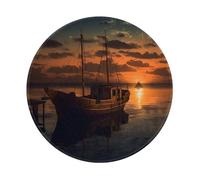 Boat at Dusk Mouse Pad with Anti-fray Stitching, Waterproof Gaming Mouse Mat for Men Women Non-Slip Rubber Base Round Computer Mousepad for Office Desk Accessories 8in