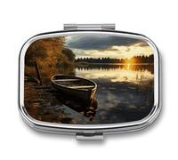 Boat at Lake Shore Pill Box Pill Organizer Pill Case 2 Compartment Medicine Pill Organizer Small Pill Case Pill Container Pill Holder Cute Pill Box Mini Pill Case