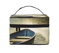 Boat at Lake Shore Printing Makeup Bag for Women Portable Travel Cosmetic Case Make Up Organizer Bag Beauty Box with Inner Pouch and Handle