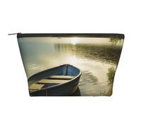 Boat at Lake Shore Printing Trapezoid Makeup Bag for Women Girl Large Capacity Portable Travel Cosmetic Bag Makeup Pouch Organizer
