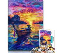 Boat at Sea Oil Painting 1000 Piece Jigsaw Puzzles for Teenagers,Family Game Stress Reliever Difficult Challenge Great Gifts And Toys 75x50cm
