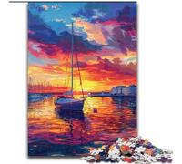 Boat at Sunset Adult Jigsaw Puzzles 1000, Challenging Game And Family Play with Matching Poster And Trivia Sheet (26x38cm)