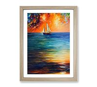 Boat At Sunset No.1 Framed Print | A2 Oak Framed Wall Art | Ready to Hang | Modern Vehicle Picture | Living Room Bedroom Lounge Office