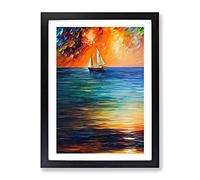 Boat At Sunset No.1 Framed Print | A4 Black Framed Wall Art | Ready to Hang | Modern Vehicle Picture | Living Room Bedroom Lounge Office