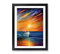 Boat At Sunset No.4 Framed Print | A3 Black Framed Wall Art | Ready to Hang | Modern Vehicle Picture | Living Room Bedroom Lounge Office