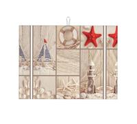 Boat Beach Starfish Shell Print Dish Drying Mat for Kitchen, Microfiber Dish Draining Pad, Absorbent Countertop Protector