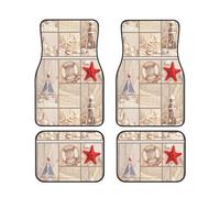 Boat Beach Starfish Shell Print Vehicle Foot Mat Set 4 Pieces Floor Mats Waterproof Anti-Slip Cars Trucks SUV Vans